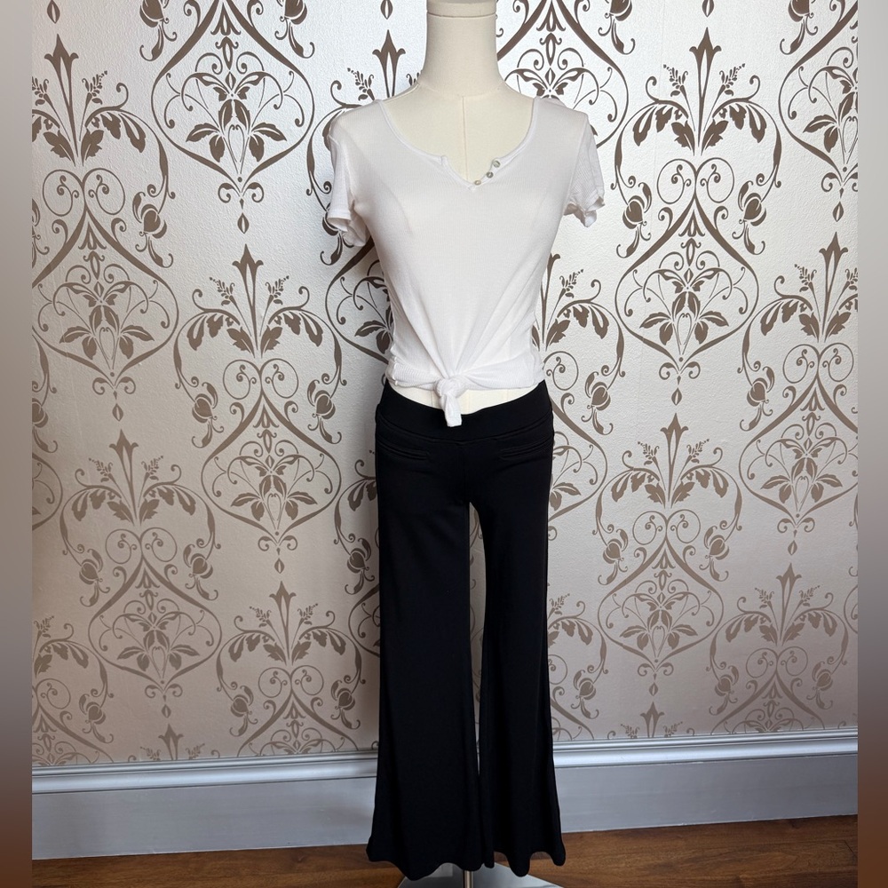Ella Moss Black Wide Leg Flare Pants XS + Michael Stars White Original Tee OSFM